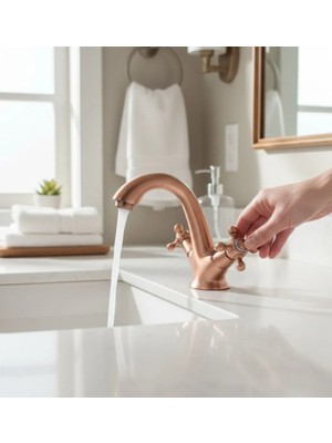 İsaoğlu Yapı Bakır Lavabo Armatür Vintage Klasik Tasarım Özel Seri Bronz Lavabo Bataryası