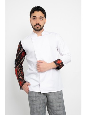 Baharat Desenli Beyaz Şef Ceket Aşçı Uniforma (Chef Ceket) Personel Kıyafeti