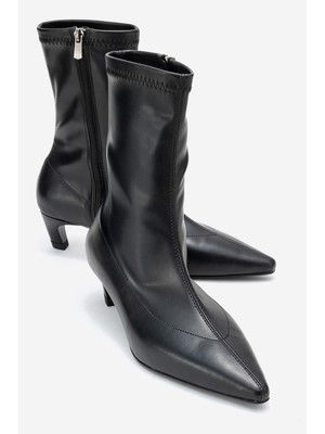 Luvi Alora Siyah Streç Kadın Kısa Topuklu Bot