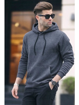 Damga Erkek Casual Kanguru Cepli Bol Füme Sweatshirt