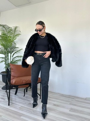 Kadın Kesik Paça Boyfit Siyah