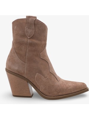 Avenor Kadın Hakiki Deri Western Bot - Vizon Süet