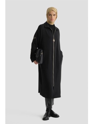 Armine Fermuarlı Ferace Siyah