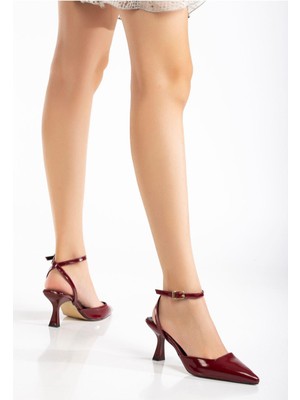 Kömen ST-004 Bordo Rugan Günlük 7 cm Topuklu Bayan Ayakkabı