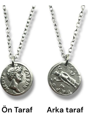 Marcus Aurelius Figürlü Roma Para (Sikke) Kolye – Çift Taraflı – 1 Adet – 60 cm Zincirli Metal Kolye