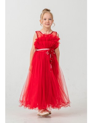 Mnk Baby & Kids Kız Çocuk Robası Katlı Özel Gün Abiye Elbise MNK0475
