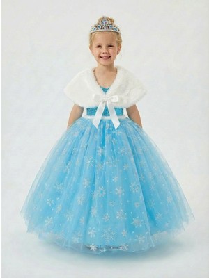 Butik Happy Kids Frozen Elsa Kostümü Askılı Kız Çocuk Prenses Elbisesi  Bolero'lu
