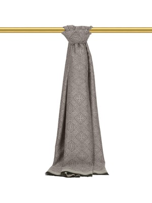 Bursa İpek Gri Damask Desen Jakarlı Ipek Şal