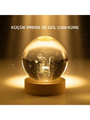 Lowell Home Küçük Prens Cam Küre USB Işıklı Ahşap Standlı Büyük Boy