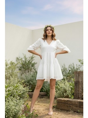 Pastelastore Yazlık Astarlı Pamuklu Brode Kadın Elbise 1301