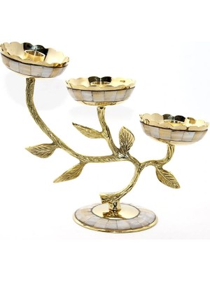 Pirinç Sedefli 3'lü Şamdan Model 4