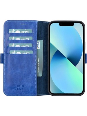 Apple iPhone 13 Pro Max Uyumlu Deri Cüzdanlı Kılıf Okyanus Mavi