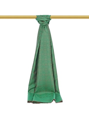 Bursa İpek Yeşil Monogram Desen Jakarlı Ipek Şal