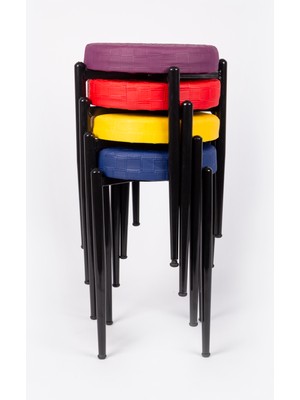 EKİPMETAL Tabure 4 Adet Siyah Bacaklı Deri ( Renkli )