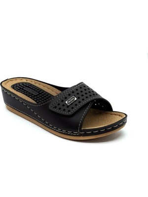 Gezer Anne Terliği Masaj Tabanlı Ayarlanabilir Cırtlı Anatomik Tabanlı Siyah