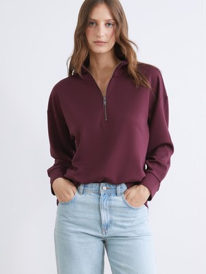 LC Waikiki Basic Mürdüm Dik Yaka Kadın Sweatshirt