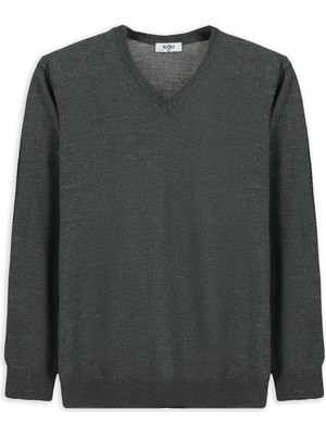 Kiğılı V Yaka Regular Fit Sıcak Tutan Yünlü Triko Kazak