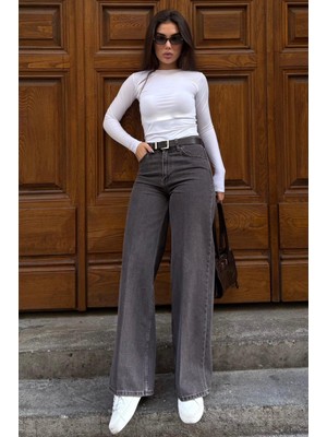 Madmext Kahverengi %100Pamuklu Geniş Paça Yüksek Bel Kadın Wide Leg Jean MG2623