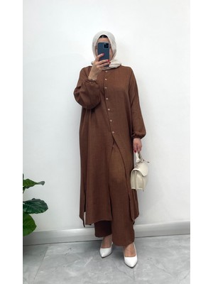 Keten Yarım Düğmeli Takım