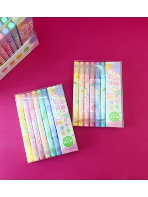 Giftmoda  Kokulu Çiçek Temalı Çift Taraflı Fosforlu Kalem Seti – 6 Renk