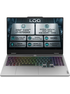 Lenovo Loq Intel Core I7-13700HX 28GB 1tb SSD 8 GB RTX5050 144Hz 15.6" Fhd Windows 11 Pro Gaming Laptop 83JE00WGTR 021