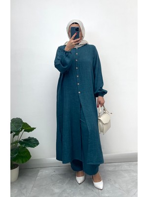 Keten Yarım Düğmeli Takım