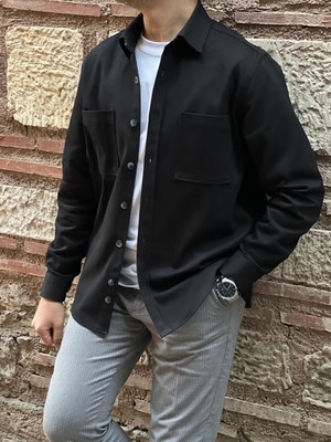 Fitmens Oversize Gabardin Pamuklu Hediye Kutulu Erkek Ceket Gömlek FS-003868 - Siyah