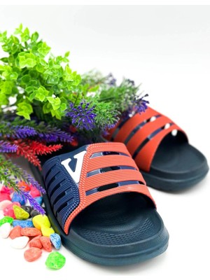 Gezer Eva Yazlık Erkek Kaydırmaz Taban Terlik Lacivert-Kırmızı