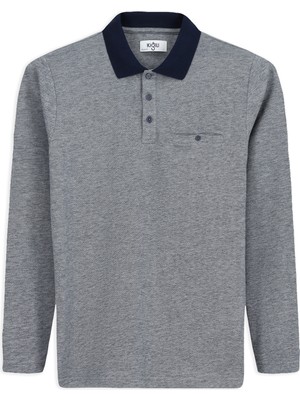 Kiğılı Polo Yaka Regular Fit Desenli Cepli Pamuk Sweatshirt