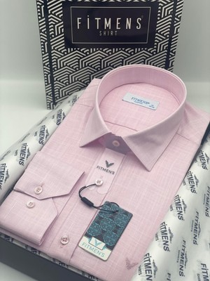 Fitmens Klasik Uzun Kol Cepsiz Keten Yaka Alttan Düğmeli Hediye Kutulu Erkek Gömlek FS-003686 - Pembe