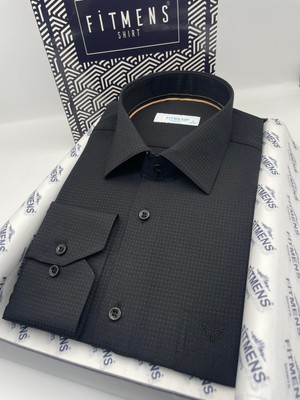 Fitmens Klasik Uzun Kol Kare Armür Desenli Hediye Kutulu Erkek Gömlek FS-002151 - Siyah