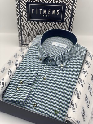 Fitmens Klasik Uzun Kol Yaka Düğmeli Pöti Kareli Hediye Kutulu Erkek Gömlek FS-003774 - Yeşil