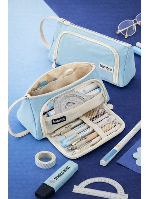 Bambus Home Üçgen Çok Bölmeli Büyük Kapasiteli Kumaş Kalem Kutusu Kalemlik Makyaj Kalemliği