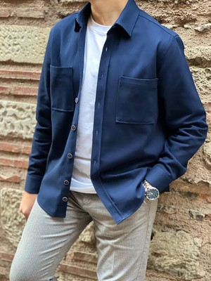 Fitmens Oversize Gabardin Pamuklu Hediye Kutulu Erkek Ceket Gömlek FS-003868 - Lacivert