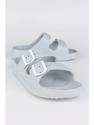 Lugmo Kaymaz Taban Ayarlanabilir Çift Tokalı Erkek Masaj Tabanlı Hafif Terlik Gri