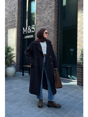 Moda Aksa Zr Muadil Salaş Kaşe Kaban Siyah