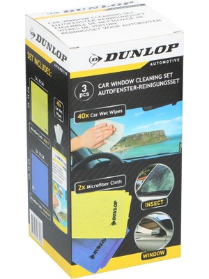 Dunlop DUN103 Cam Temizlik Seti 2 Adet Mikrofiber Bez 35X35 cm (250 G/m²) + 40 Adet Temizleme Mendili