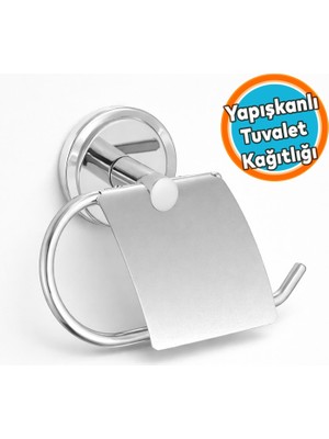 Nzb Metal Wc Kağıt Standı Yapışkanlı Tuvalet Kağıtlık Aparat Kapaklı Paslanmaz Sağlam Krom