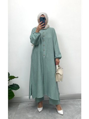 Keten Yarım Düğmeli Takım