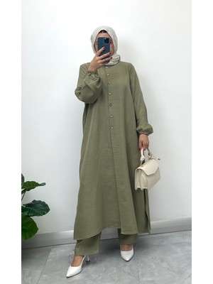 Keten Yarım Düğmeli Takım