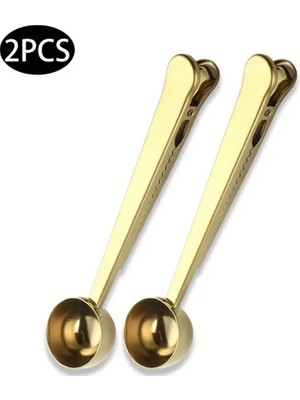Deyhome 2 Adet Mandallı Kahve Ölçü Kaşığı Gold Çok Fonksiyonlu Paslanmaz Çelik Kaşık