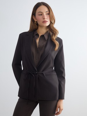 LC Waikiki Classic Kahverengi Beli Kuşaklı Kadın Blazer Ceket