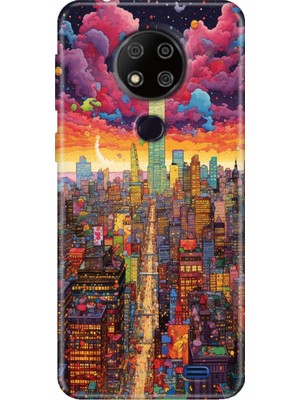 Grabono Reeder P13 Blue Max 2020 Kılıf Desenli Kapak Silikon Cover Retro Newyork