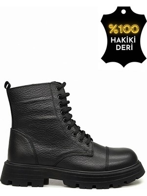 DONDUK Kadın Hakiki Gerçek Deri Kışlık Kauçuk Taban Kısa Maskaretli Siyah Bot