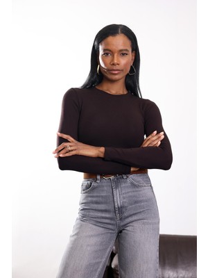 5in1Canpolat Acı Kahve Soft Touch Bambu Uzun Kol Tişört