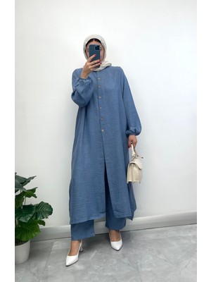 Keten Yarım Düğmeli Takım