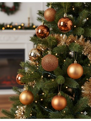 Dodomar 6 cm – Bakır Mat Parlak Simli Yılbaşı Top Süs 6 Parça Dekoratif Ağaç ve Parti Süsü