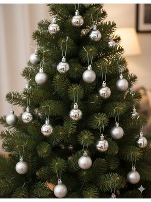 Dodomar 3 cm – Gümüş Mat Parlak Yılbaşı Top Süs 16'lı Mini Dekoratif Ağaç ve Parti Süsleme Seti
