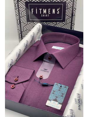 Fitmens Klasik Uzun Kol Oxford Hediye Kutulu Kolay Ütülenebilir Erkek Gömlek FS-001254 - Mürdüm