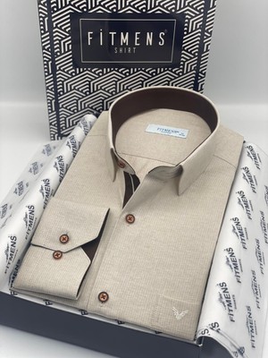 Fitmens Klasik Uzun Kol Keten Cotton Hediye Kutulu Erkek Gömlek FS-001261 - Açık Bej